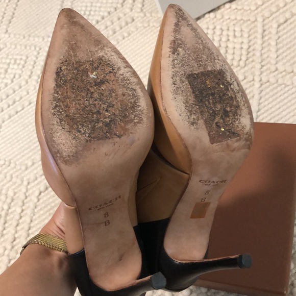 Coach “Heart” leather heels size 8 natural/black - Picture 7 of 15